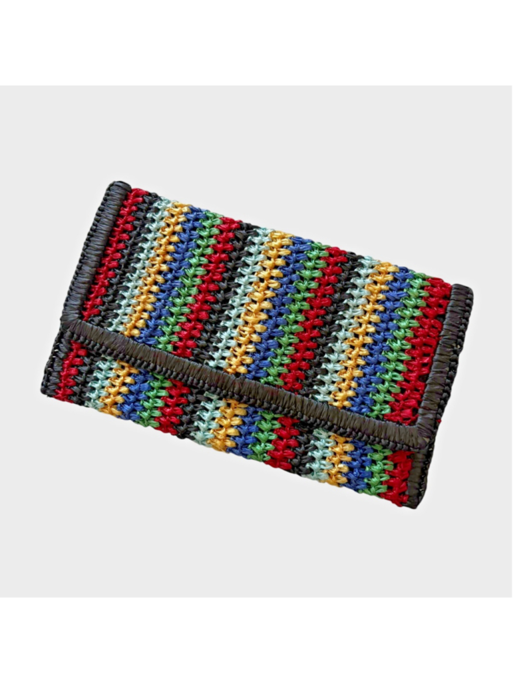 Vintage 50s Josef Colorful Striped Raffia Envelope Clutch Handmade in Italy